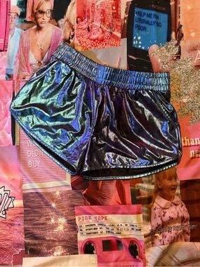 Iridescent Metallic Women’s Elastic-Waist Shorts - Blue/Purple